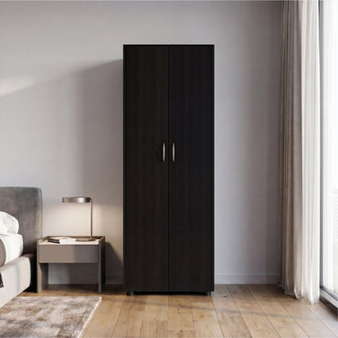 Aurora 70" Tall Bedroom Armoire with Double Doors, Hanging Rod, Two Interior Shelves and Bottom Shoe Shelf, Adjustable Legs, Wall Anchor for Safety, Modern Wardrobe Storage Cabinet