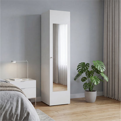 Home Linen Freestanding Tall Cabinet with Single Door with One Mirror and 4 Horizontal Storage Shelves, Cabinet for Bathroom, Bedroom or Laundry Room