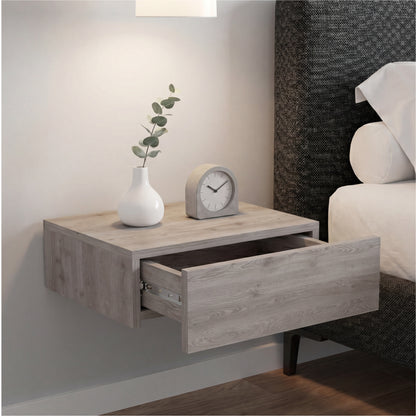 TUHOME Milano Floating Nightstand with Wall-Mounted Design, Spacious Storage Drawer and Upper Display Surface Offering Minimalist Space-Saving Organization and Durable Engineered Wood Construction for Modern Bedroom Interiors