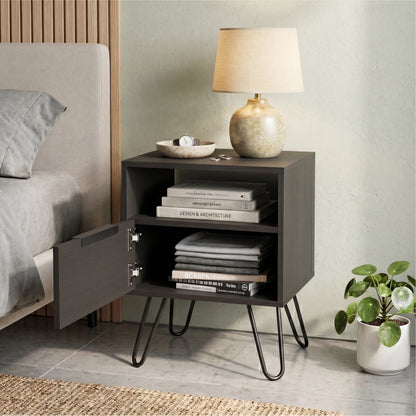 Tuhome Augusta Nightstand with Compact Modern Design, Spacious Storage Drawer and Open Shelf, Bedside Organization Solution for Small Bedrooms, Contemporary Functional Furniture to Enhance Comfort and Daily Use