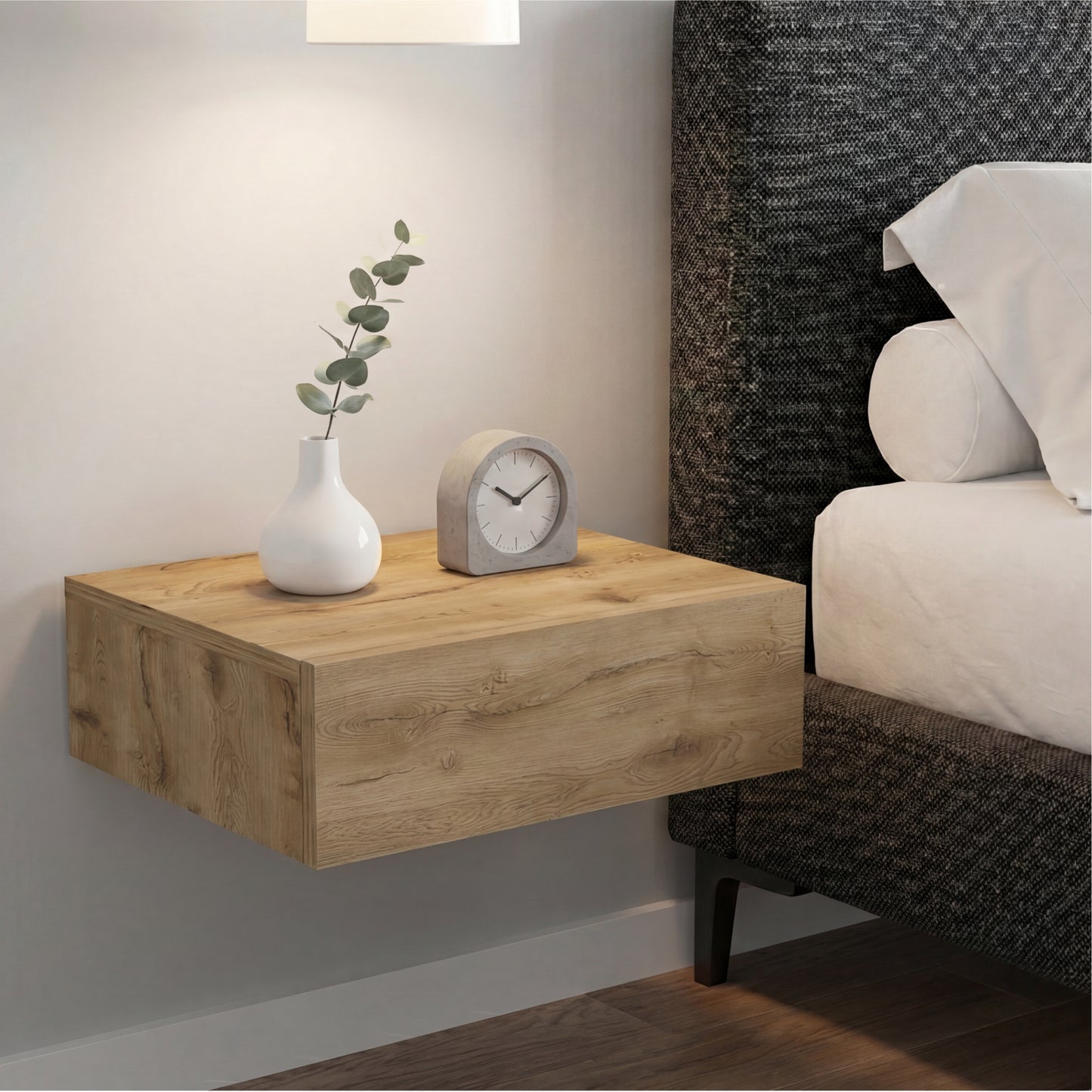 TUHOME Milano Floating Nightstand with Wall-Mounted Design, Spacious Storage Drawer and Upper Display Surface Offering Minimalist Space-Saving Organization and Durable Engineered Wood Construction for Modern Bedroom Interiors