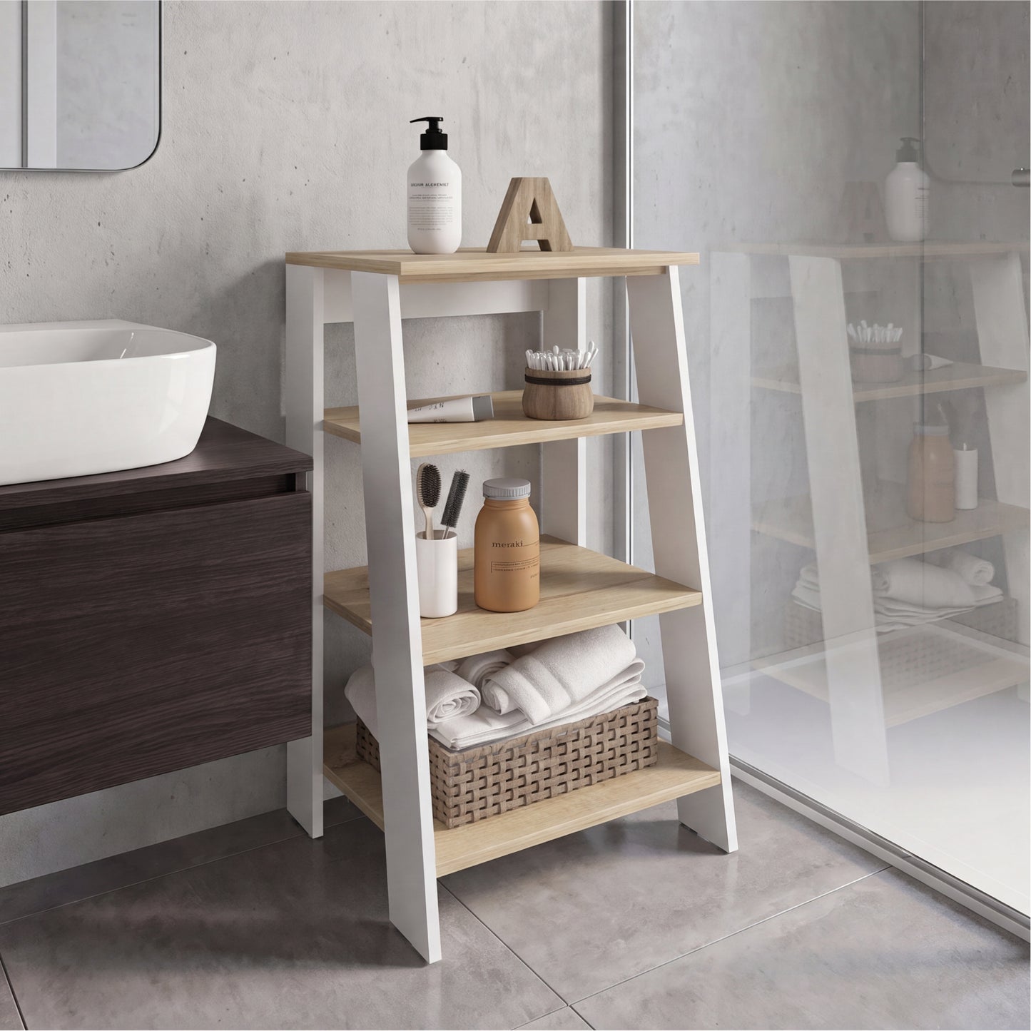 Tuhome St. Lucia Linen Cabinet with Single Door, Two Interior Shelves, Two Open Shelves, Tall Slim Storage Organizer for Towels, Toiletries, and Home Essentials, Modern Space-Saving Cabinet