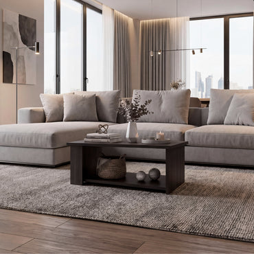 Dago Modern Coffee Table with Open Storage Shelf, Rectangular Center Table for Living Room, Apartment, Family Room or Lounge Area