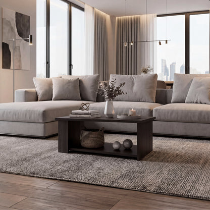 Dago Modern Coffee Table with Open Storage Shelf, Rectangular Center Table for Living Room, Apartment, Family Room or Lounge Area