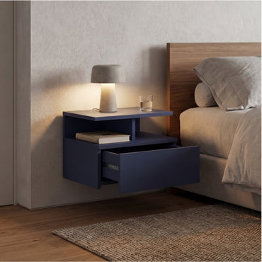 TUHOME Adele Floating Nightstand with Single Drawer and Two Lower Storage Shelves, Wall-Mounted Space-Saving Bedside Organizer for Modern Bedrooms, Compact Display and Storage Solution for Essentials and Decorative Items