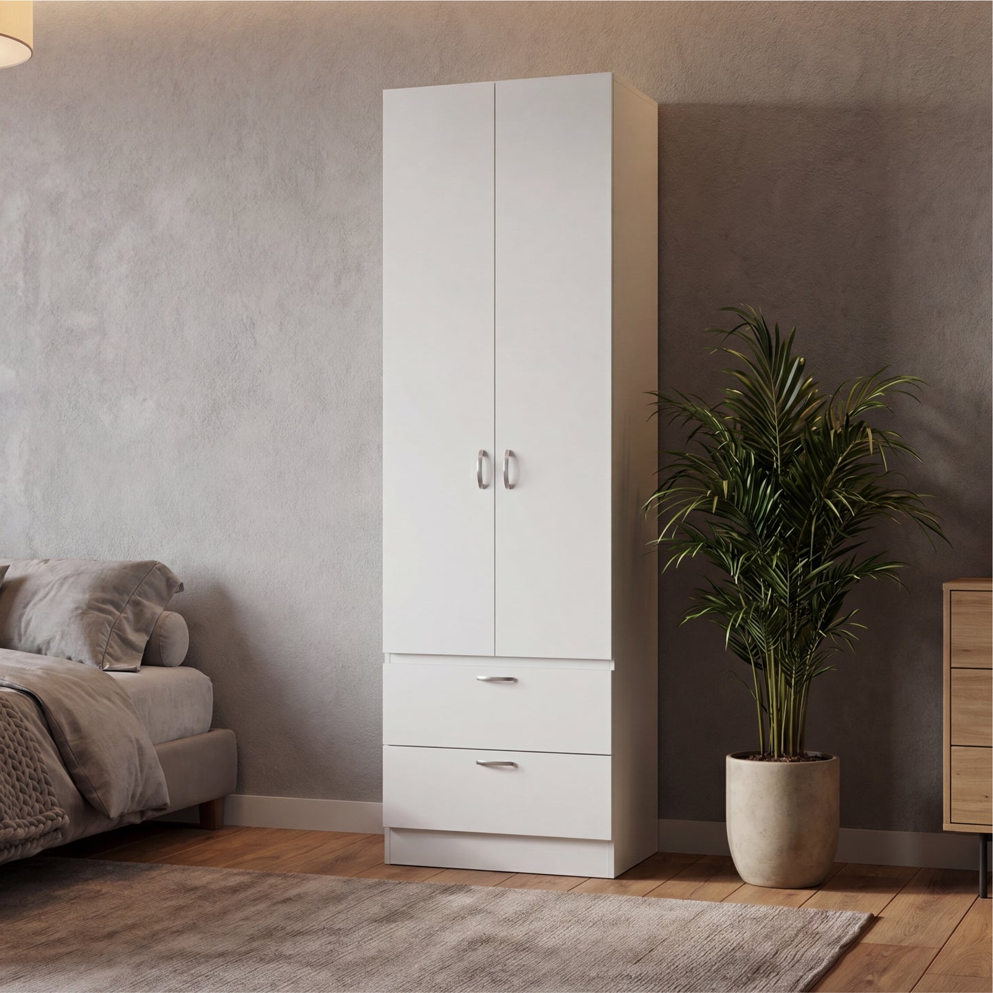 Vico 76-Inch High Armoire Wardrobe Closet with Double Door Cabinet, Two Spacious Drawers, Internal Shelf, Hanging Rod, Multi-Section Clothing Organizer for Bedroom Storage and Freestanding Clothes Organization
