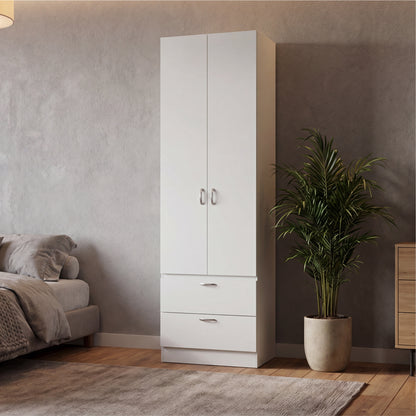 Vico 76-Inch High Armoire Wardrobe Closet with Double Door Cabinet, Two Spacious Drawers, Internal Shelf, Hanging Rod, Multi-Section Clothing Organizer for Bedroom Storage and Freestanding Clothes Organization