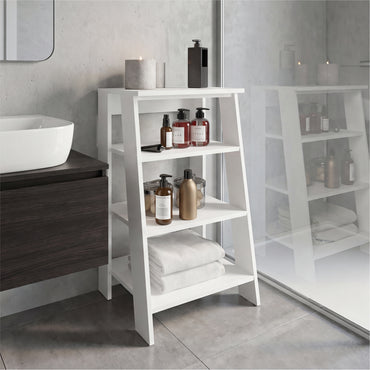 TUHOME Bathbi 30-Inch High Four-Tier Ladder Shelf Organizer, Compact Corner Storage Rack for Bathroom Towels, Living Room Décor or Side Table Use, Modern Space-Saving Display Unit with Open Shelves