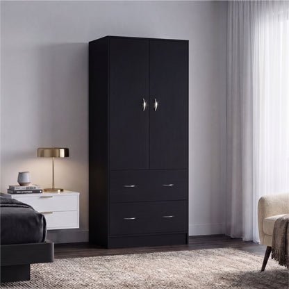 Taly 2-Door Armoire with Two Drawers and Hanging Rod, Spacious Wardrobe Storage Cabinet for Clothing, Accessories and Daily Essentials, Functional Vertical Closet Organizer for Bedrooms and Dressing Spaces