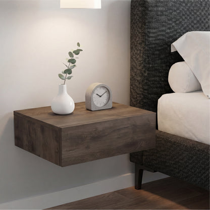 TUHOME Milano Floating Nightstand with Wall-Mounted Design, Spacious Storage Drawer and Upper Display Surface Offering Minimalist Space-Saving Organization and Durable Engineered Wood Construction for Modern Bedroom Interiors