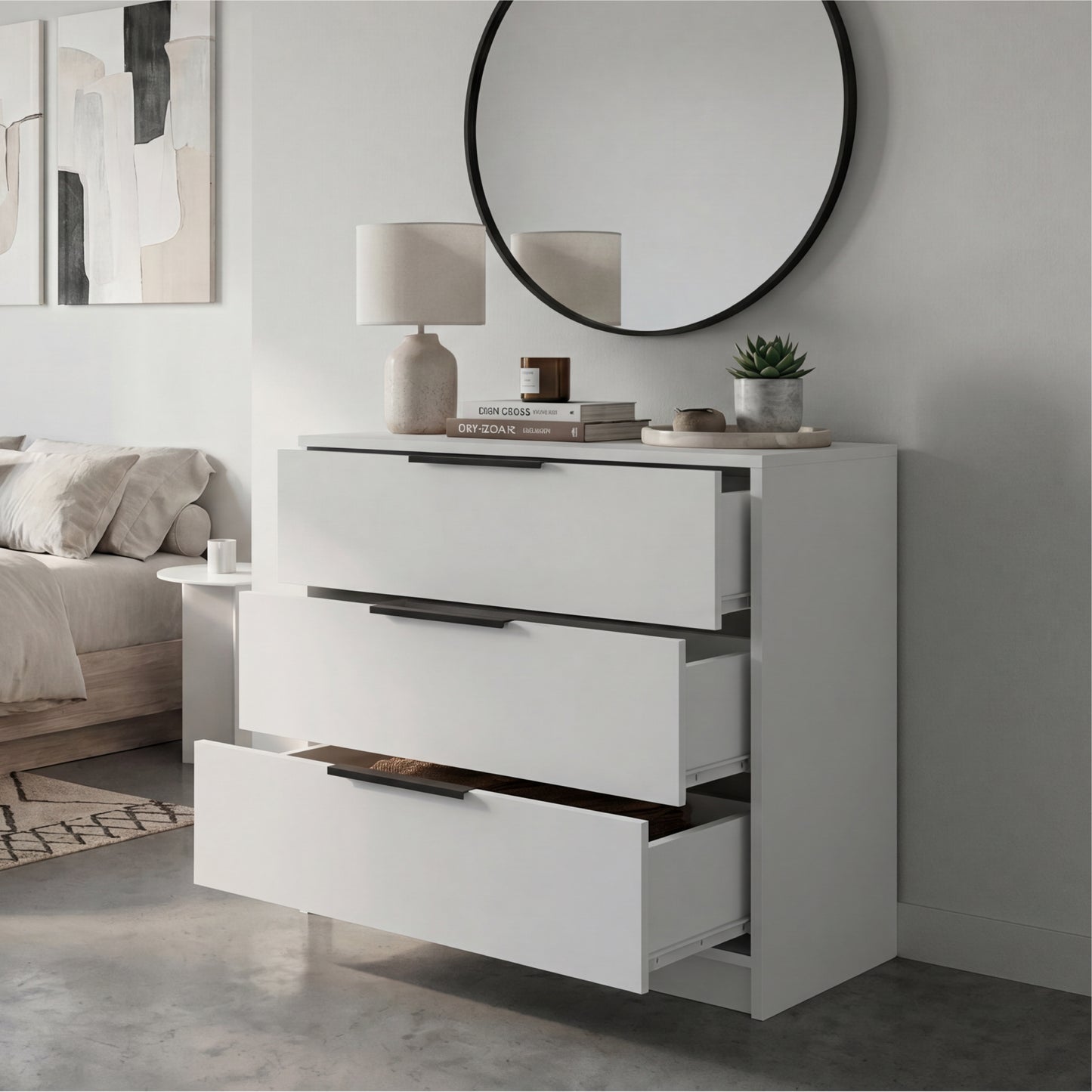 Tuhome Kaia 3 Drawers Dresser with Spacious Storage, Modern Superior Top for Décor, Functional Bedroom Organizer for Clothing and Essentials, Contemporary Space-Saving Furniture with Smooth Metal Hardware