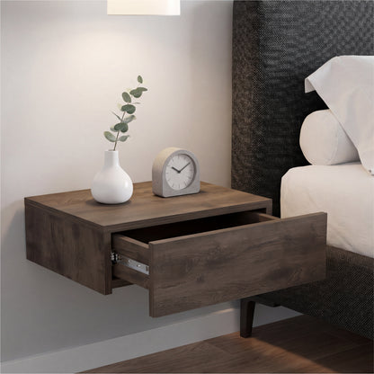 TUHOME Milano Floating Nightstand with Wall-Mounted Design, Spacious Storage Drawer and Upper Display Surface Offering Minimalist Space-Saving Organization and Durable Engineered Wood Construction for Modern Bedroom Interiors