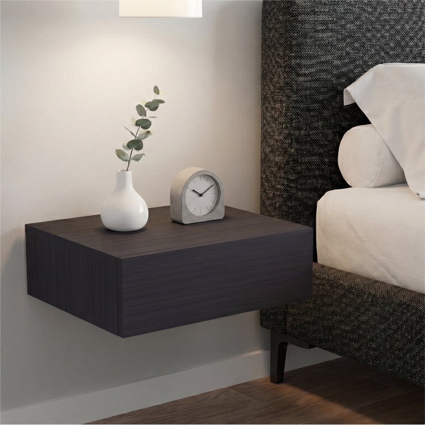 TUHOME Milano Floating Nightstand with Wall-Mounted Design, Spacious Storage Drawer and Upper Display Surface Offering Minimalist Space-Saving Organization and Durable Engineered Wood Construction for Modern Bedroom Interiors
