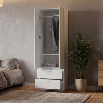 Vico 76-Inch High Armoire Wardrobe Closet with Double Door Cabinet, Two Spacious Drawers, Internal Shelf, Hanging Rod, Multi-Section Clothing Organizer for Bedroom Storage and Freestanding Clothes Organization