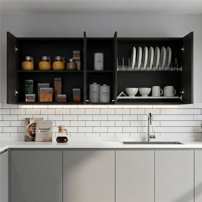 Tuhome Portofino 150 Wall Cabinet with Double Doors, Two External Shelves, Two Interior Shelves, Built-in Dish Rack