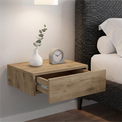 TUHOME Milano Floating Nightstand with Wall-Mounted Design, Spacious Storage Drawer and Upper Display Surface Offering Minimalist Space-Saving Organization and Durable Engineered Wood Construction for Modern Bedroom Interiors