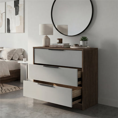 Tuhome Kaia 3 Drawers Dresser with Spacious Storage, Modern Superior Top for Décor, Functional Bedroom Organizer for Clothing and Essentials, Contemporary Space-Saving Furniture with Smooth Metal Hardware