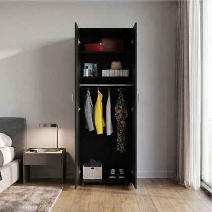Aurora 70" Tall Bedroom Armoire with Double Doors, Hanging Rod, Two Interior Shelves and Bottom Shoe Shelf, Adjustable Legs, Wall Anchor for Safety, Modern Wardrobe Storage Cabinet