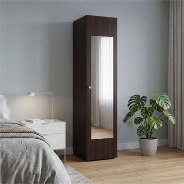 Home Linen Freestanding Tall Cabinet with Single Door with One Mirror and 4 Horizontal Storage Shelves, Cabinet for Bathroom, Bedroom or Laundry Room