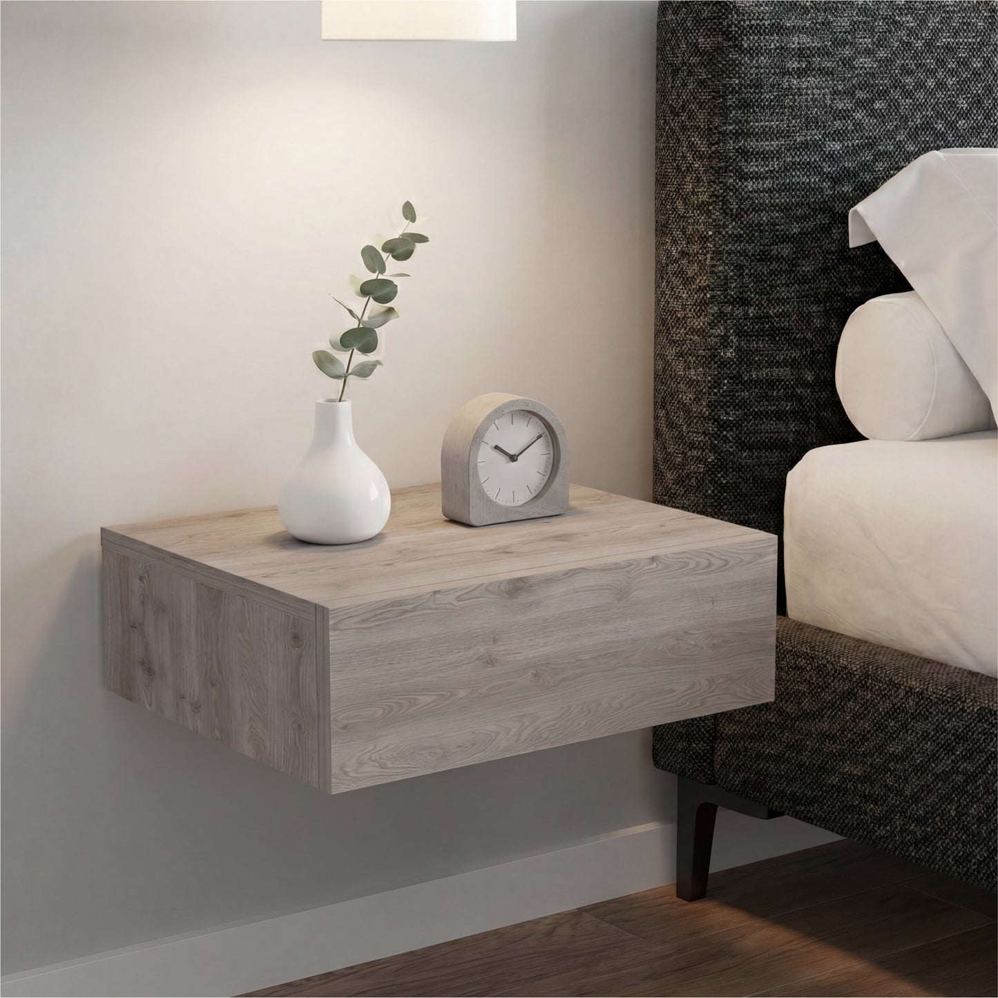 TUHOME Milano Floating Nightstand with Wall-Mounted Design, Spacious Storage Drawer and Upper Display Surface Offering Minimalist Space-Saving Organization and Durable Engineered Wood Construction for Modern Bedroom Interiors