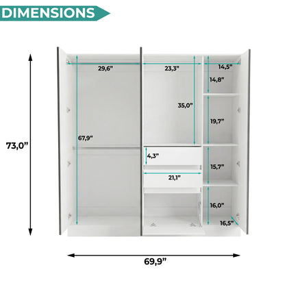 Kamelot Practical and Elegant Freestanding Armoire Wardrobe Double Door Design with Spacious Interior Featuring Hanging Rod and Interior Shelving for Comprehensive Bedroom Storage Solution