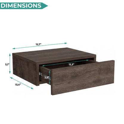 TUHOME Milano Floating Nightstand with Wall-Mounted Design, Spacious Storage Drawer and Upper Display Surface Offering Minimalist Space-Saving Organization and Durable Engineered Wood Construction for Modern Bedroom Interiors