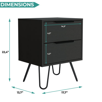 Tuhome Augusta 2 Nightstand with Two Spacious Drawers, Compact Bedroom Storage Cabinet, Modern Functional Bedside Table for Organizing Essentials, Durable Design for Small Spaces, Contemporary Nightstand Solution