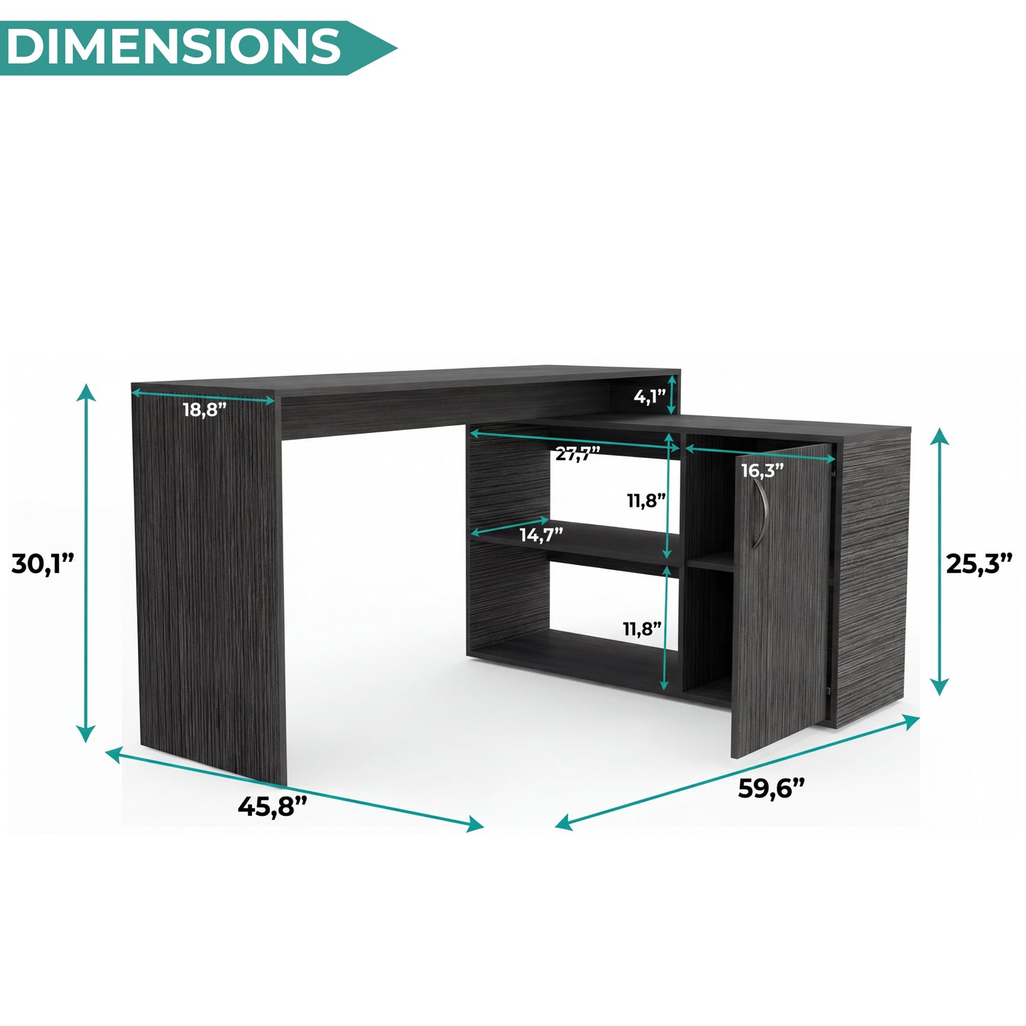 Tuhome Axis Modern L-Shaped Computer Desk with Spacious Work Surface, Open Shelving, Closed Storage Cabinet with Interior Shelves, Contemporary Corner Desk for Home Office Organization and Efficient Work-From-Home Setups
