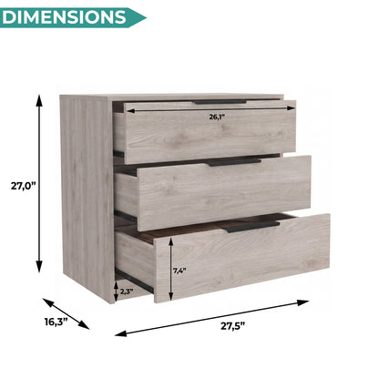 TUHOME Kaia 3 Drawers Dresser, Superior Top, Light Gray, CLZ6591