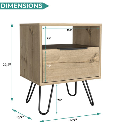 Tuhome Augusta Nightstand with Compact Modern Design, Spacious Storage Drawer and Open Shelf, Bedside Organization Solution for Small Bedrooms, Contemporary Functional Furniture to Enhance Comfort and Daily Use