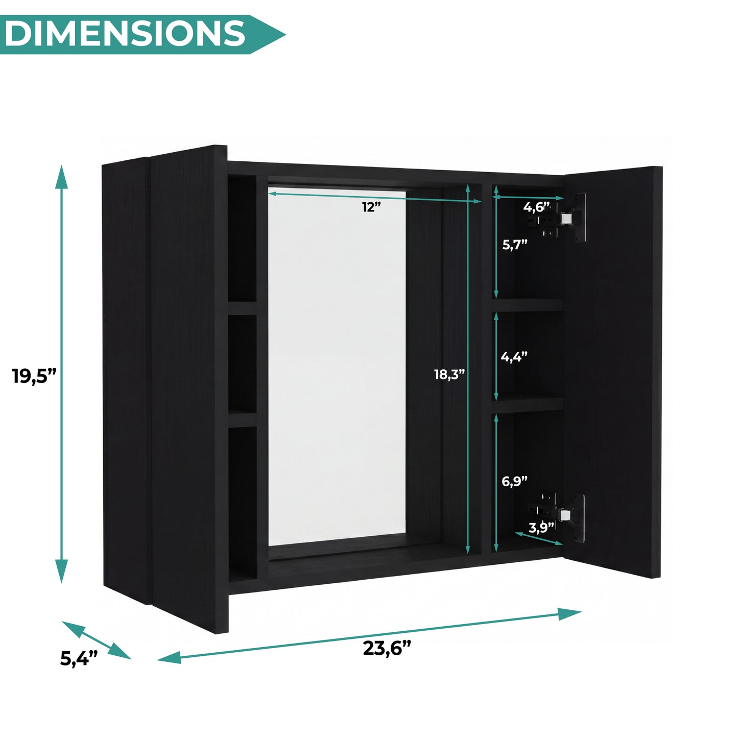 Tuhome Artemisa Medicine Cabinet with Integrated Mirror, Six Interior Storage Shelves, Secure Double-Door Design, Space-Saving Wall Cabinet for Organized Bathrooms and Daily Essentials.