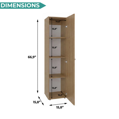 Home Linen Freestanding Tall Cabinet with Single Door with One Mirror and 4 Horizontal Storage Shelves, Cabinet for Bathroom, Bedroom or Laundry Room