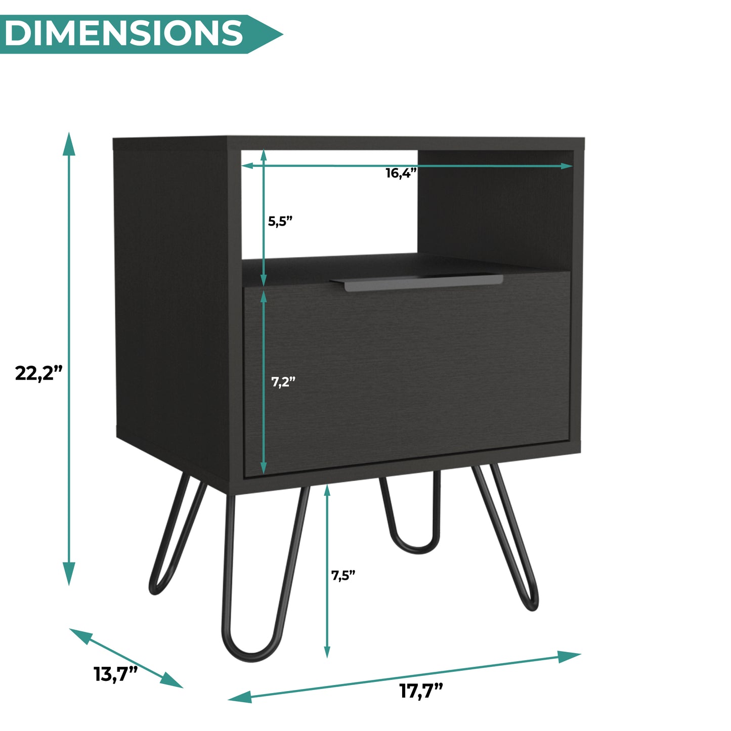 Tuhome Augusta Nightstand with Compact Modern Design, Spacious Storage Drawer and Open Shelf, Bedside Organization Solution for Small Bedrooms, Contemporary Functional Furniture to Enhance Comfort and Daily Use