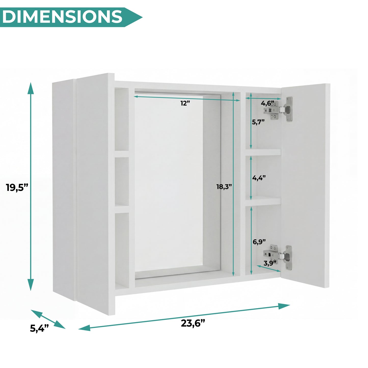 Tuhome Artemisa Medicine Cabinet with Integrated Mirror, Six Interior Storage Shelves, Secure Double-Door Design, Space-Saving Wall Cabinet for Organized Bathrooms and Daily Essentials.