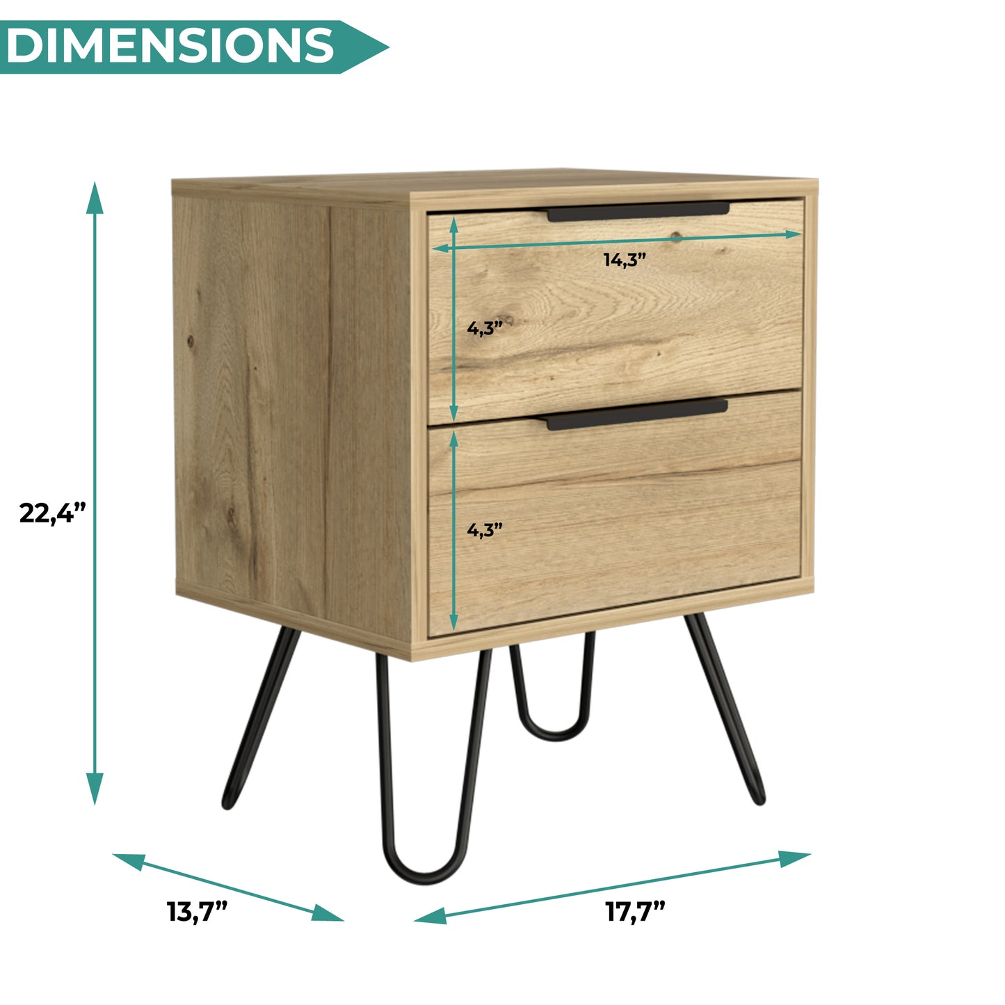 Tuhome Augusta 2 Nightstand with Two Spacious Drawers, Compact Bedroom Storage Cabinet, Modern Functional Bedside Table for Organizing Essentials, Durable Design for Small Spaces, Contemporary Nightstand Solution