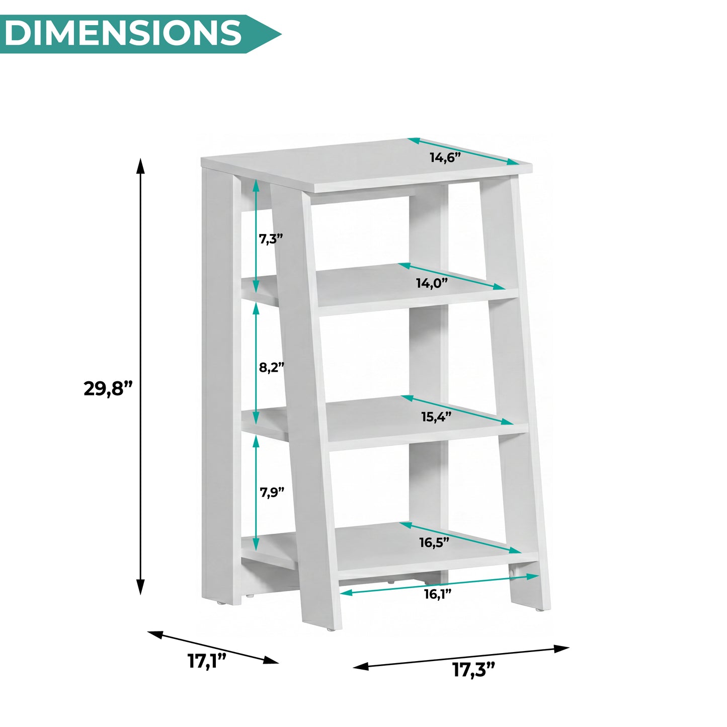 TUHOME Bathbi 30-Inch High Four-Tier Ladder Shelf Organizer, Compact Corner Storage Rack for Bathroom Towels, Living Room Décor or Side Table Use, Modern Space-Saving Display Unit with Open Shelves