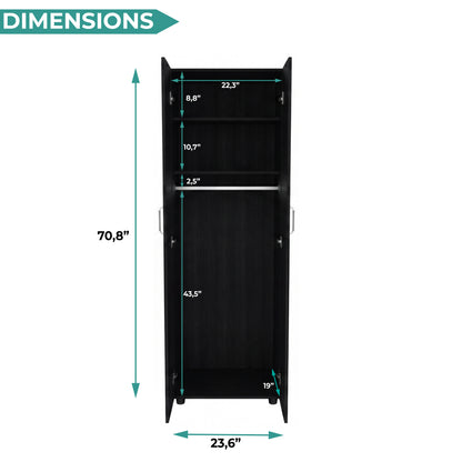 Aurora 70" Tall Bedroom Armoire with Double Doors, Hanging Rod, Two Interior Shelves and Bottom Shoe Shelf, Adjustable Legs, Wall Anchor for Safety, Modern Wardrobe Storage Cabinet