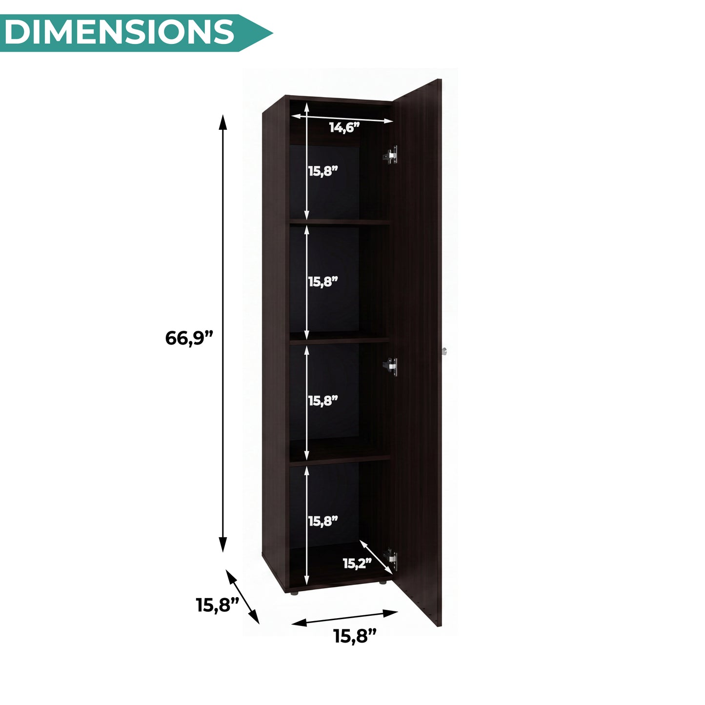 Home Linen Freestanding Tall Cabinet with Single Door with One Mirror and 4 Horizontal Storage Shelves, Cabinet for Bathroom, Bedroom or Laundry Room