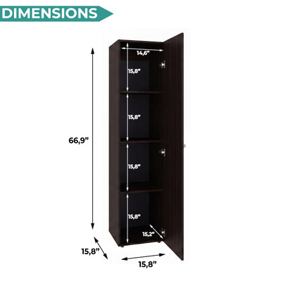 Home Linen Freestanding Tall Cabinet with Single Door with One Mirror and 4 Horizontal Storage Shelves, Cabinet for Bathroom, Bedroom or Laundry Room