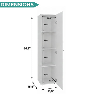 Home Linen Freestanding Tall Cabinet with Single Door with One Mirror and 4 Horizontal Storage Shelves, Cabinet for Bathroom, Bedroom or Laundry Room