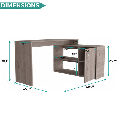 Tuhome Axis Modern L-Shaped Computer Desk with Spacious Work Surface, Open Shelving, Closed Storage Cabinet with Interior Shelves, Contemporary Corner Desk for Home Office Organization and Efficient Work-From-Home Setups