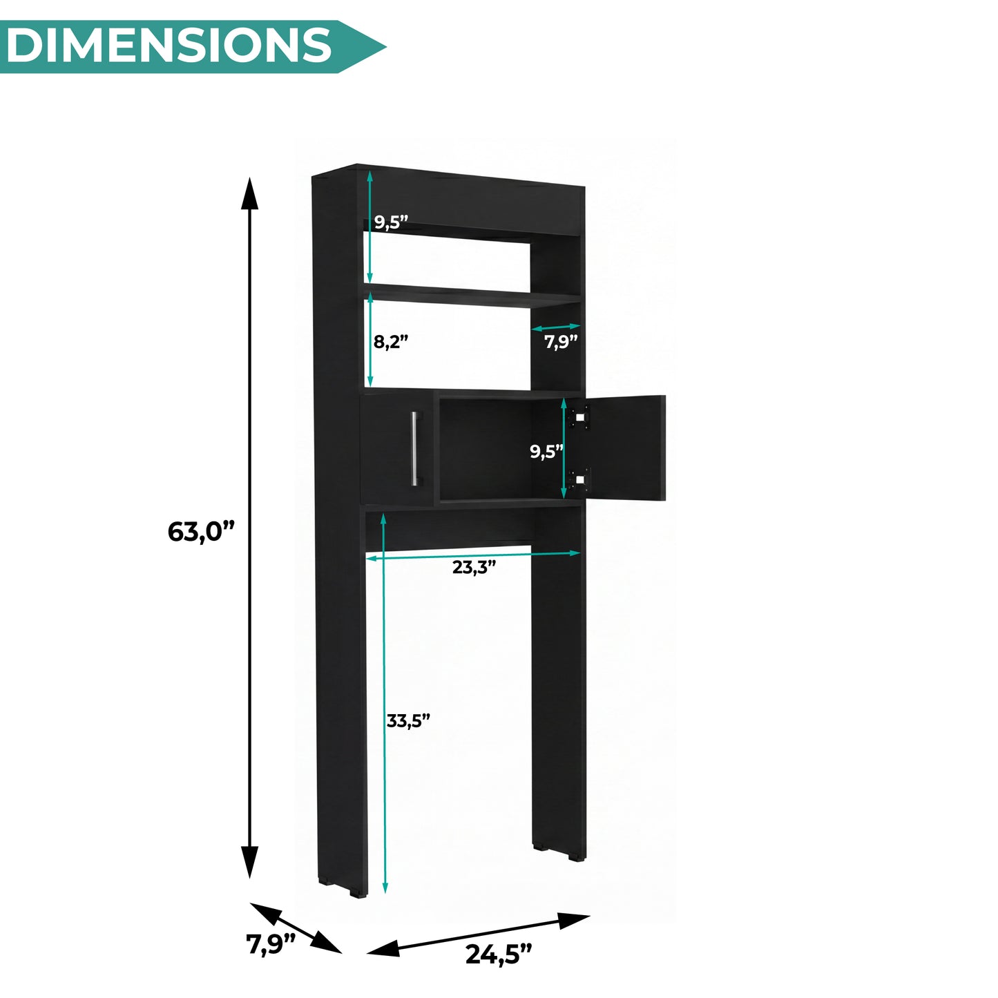 TUHOME Madrid Over The Toilet Cabinet with Double Door Storage, Two Spacious Shelves, Space-Saving Bathroom Organizer for Toiletries, Towels and Essentials, Modern Freestanding Design.