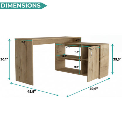 Tuhome Axis Modern L-Shaped Computer Desk with Spacious Work Surface, Open Shelving, Closed Storage Cabinet with Interior Shelves, Contemporary Corner Desk for Home Office Organization and Efficient Work-From-Home Setups