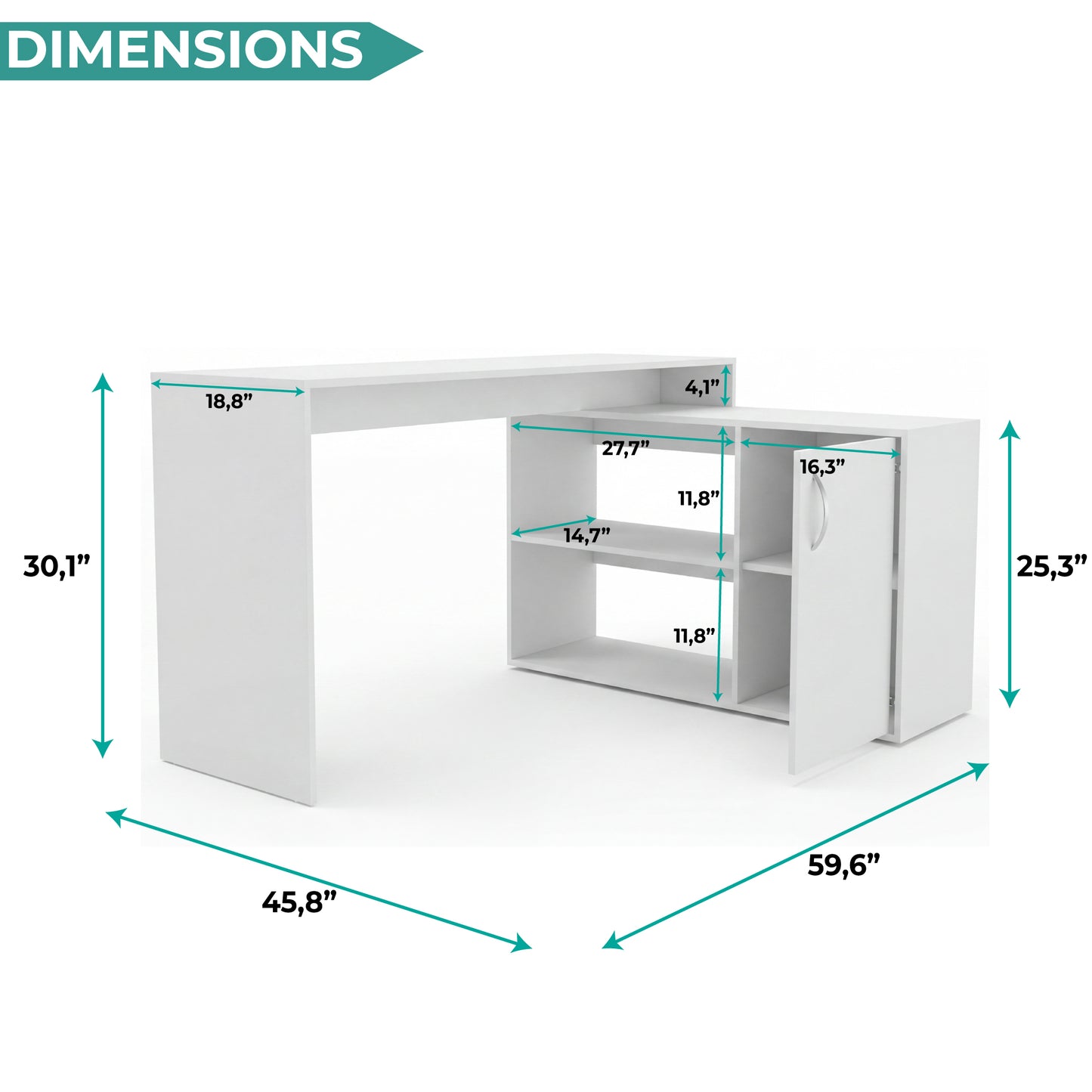 Tuhome Axis Modern L-Shaped Computer Desk with Spacious Work Surface, Open Shelving, Closed Storage Cabinet with Interior Shelves, Contemporary Corner Desk for Home Office Organization and Efficient Work-From-Home Setups