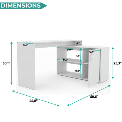 Tuhome Axis Modern L-Shaped Computer Desk with Spacious Work Surface, Open Shelving, Closed Storage Cabinet with Interior Shelves, Contemporary Corner Desk for Home Office Organization and Efficient Work-From-Home Setups