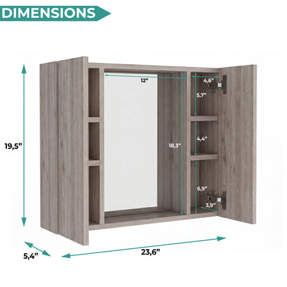Tuhome Artemisa Medicine Cabinet with Integrated Mirror, Six Interior Storage Shelves, Secure Double-Door Design, Space-Saving Wall Cabinet for Organized Bathrooms and Daily Essentials.