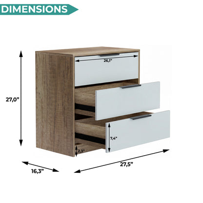 Tuhome Kaia 3 Drawers Dresser with Spacious Storage, Modern Superior Top for Décor, Functional Bedroom Organizer for Clothing and Essentials, Contemporary Space-Saving Furniture with Smooth Metal Hardware