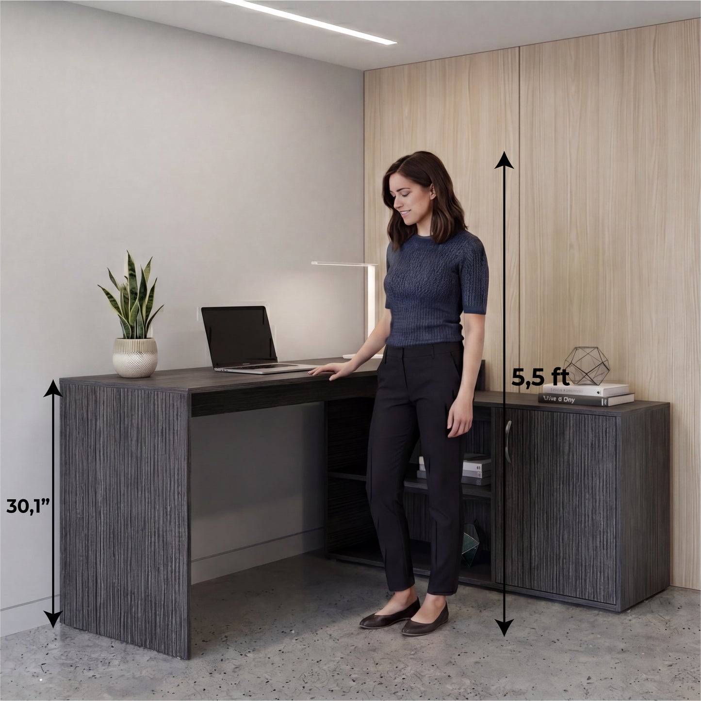 Tuhome Axis Modern L-Shaped Computer Desk with Spacious Work Surface, Open Shelving, Closed Storage Cabinet with Interior Shelves, Contemporary Corner Desk for Home Office Organization and Efficient Work-From-Home Setups