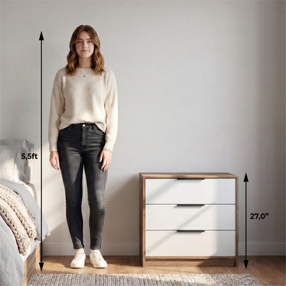 Tuhome Kaia 3 Drawers Dresser with Spacious Storage, Modern Superior Top for Décor, Functional Bedroom Organizer for Clothing and Essentials, Contemporary Space-Saving Furniture with Smooth Metal Hardware
