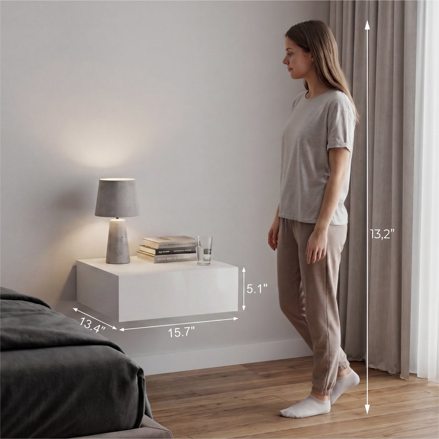 TUHOME Milano Floating Nightstand with Wall-Mounted Design, Spacious Storage Drawer and Upper Display Surface Offering Minimalist Space-Saving Organization and Durable Engineered Wood Construction for Modern Bedroom Interiors